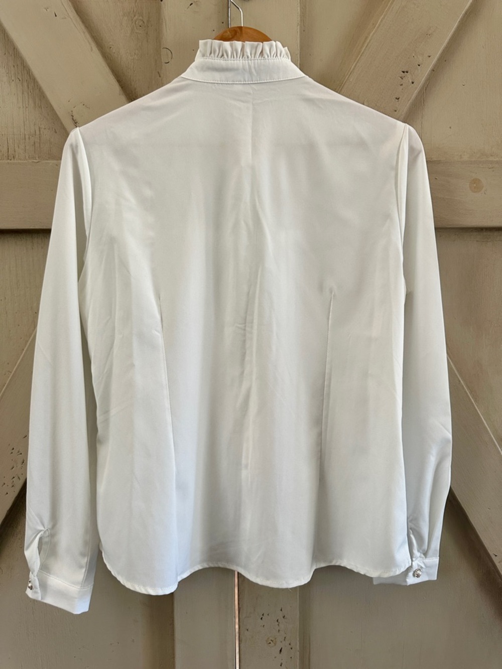 Vintage Style White Lace Pleated Chiffon Blouse High Neck Pearl Buttons Size 10 - Picture 6 of 8